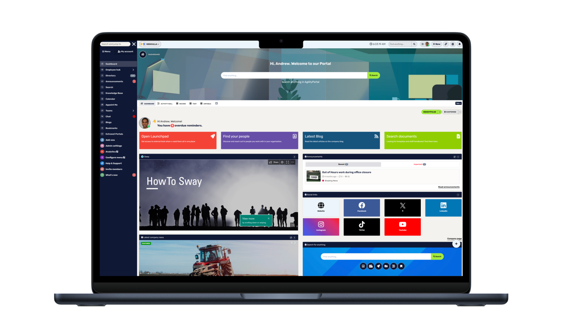 White label intranet provided by AgilityPortal