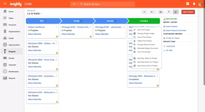 #9. Insightly – Best for Teams Focused on Both Project and Customer Management