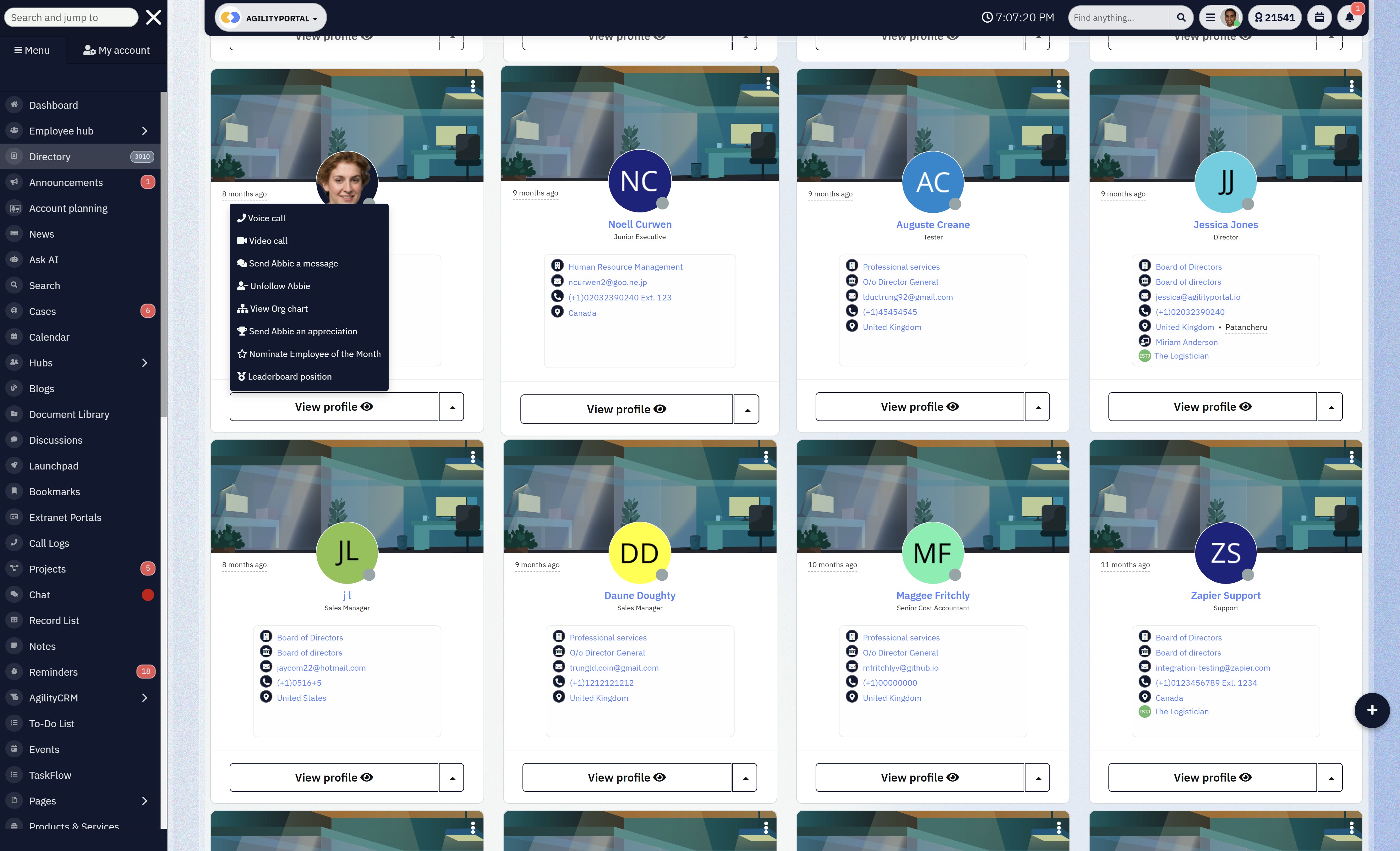 Voice-calling-from-teh-directory- IntroducingAgilityPortal&rsquo;s New Voice, Video, and Screen Sharing &mdash; Free Beta for All Clients - Insight Blog