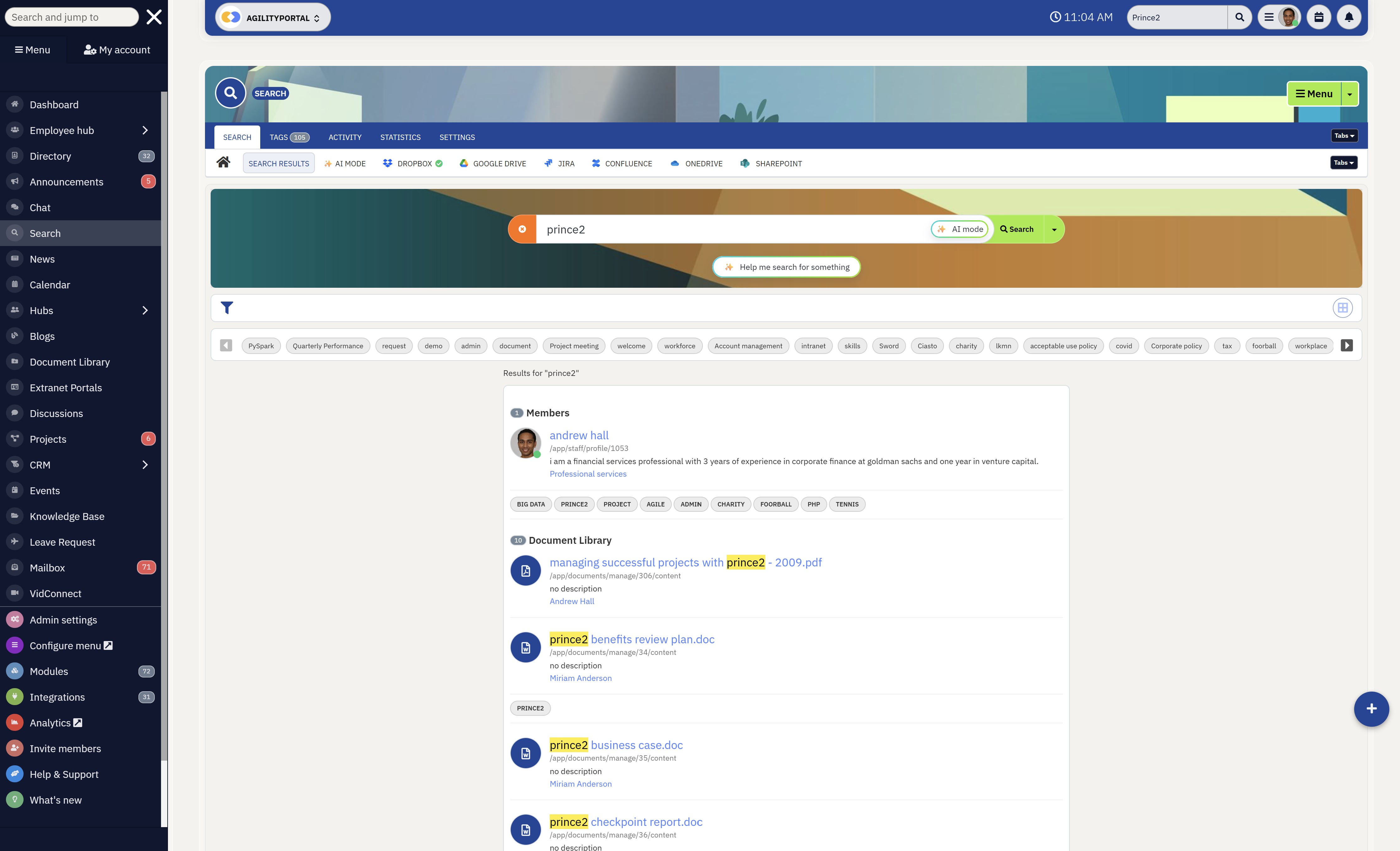 AgilityPortal-Search-powered-by-AI SharePoint Replacement - Best Alternatives for Modern Intranets in 2026 - Insight Blog