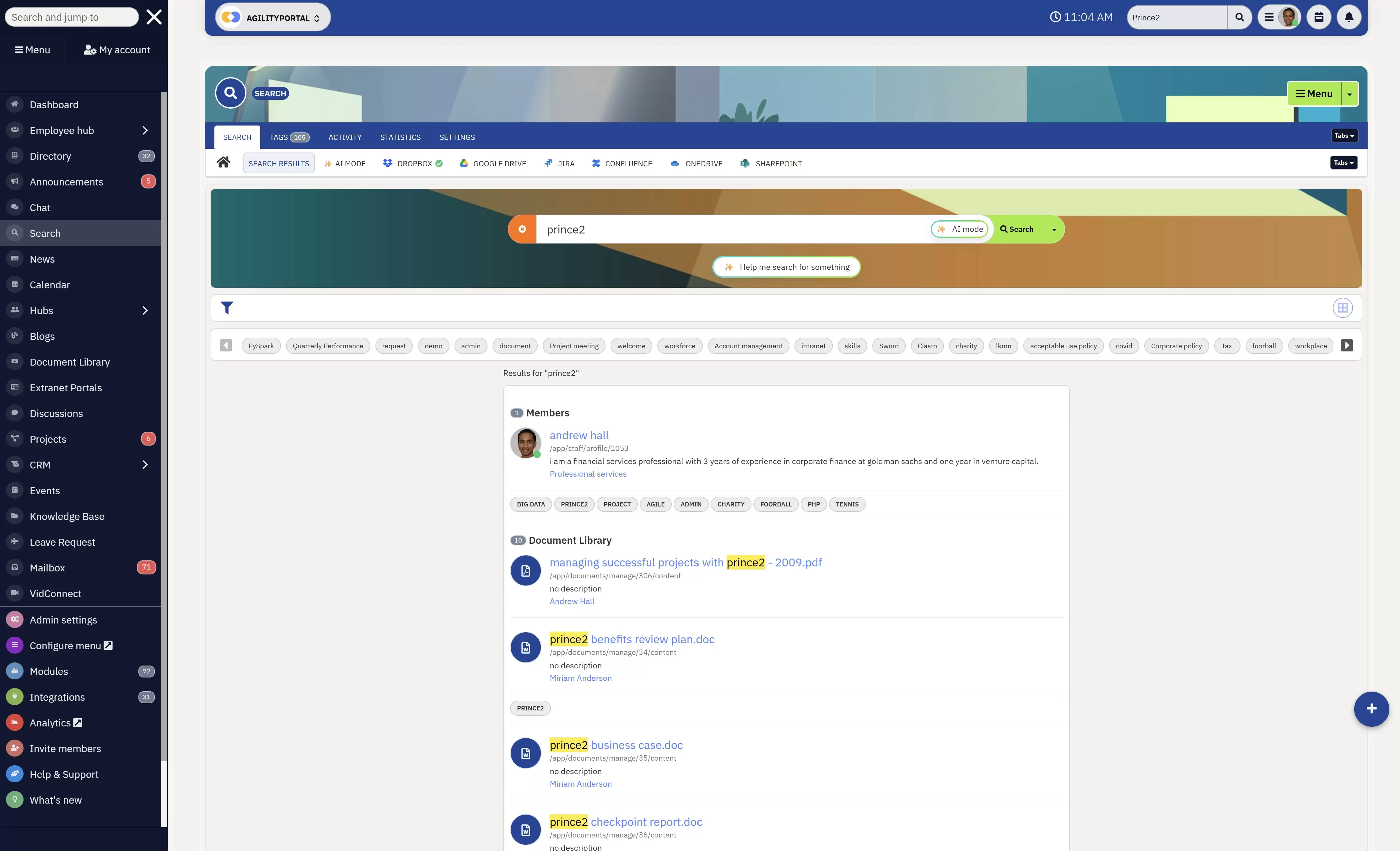 AgilityPortal-Search-powered-by-AI SharePoint Replacement - Best Alternatives for Modern Intranets in 2026 - Insight Blog
