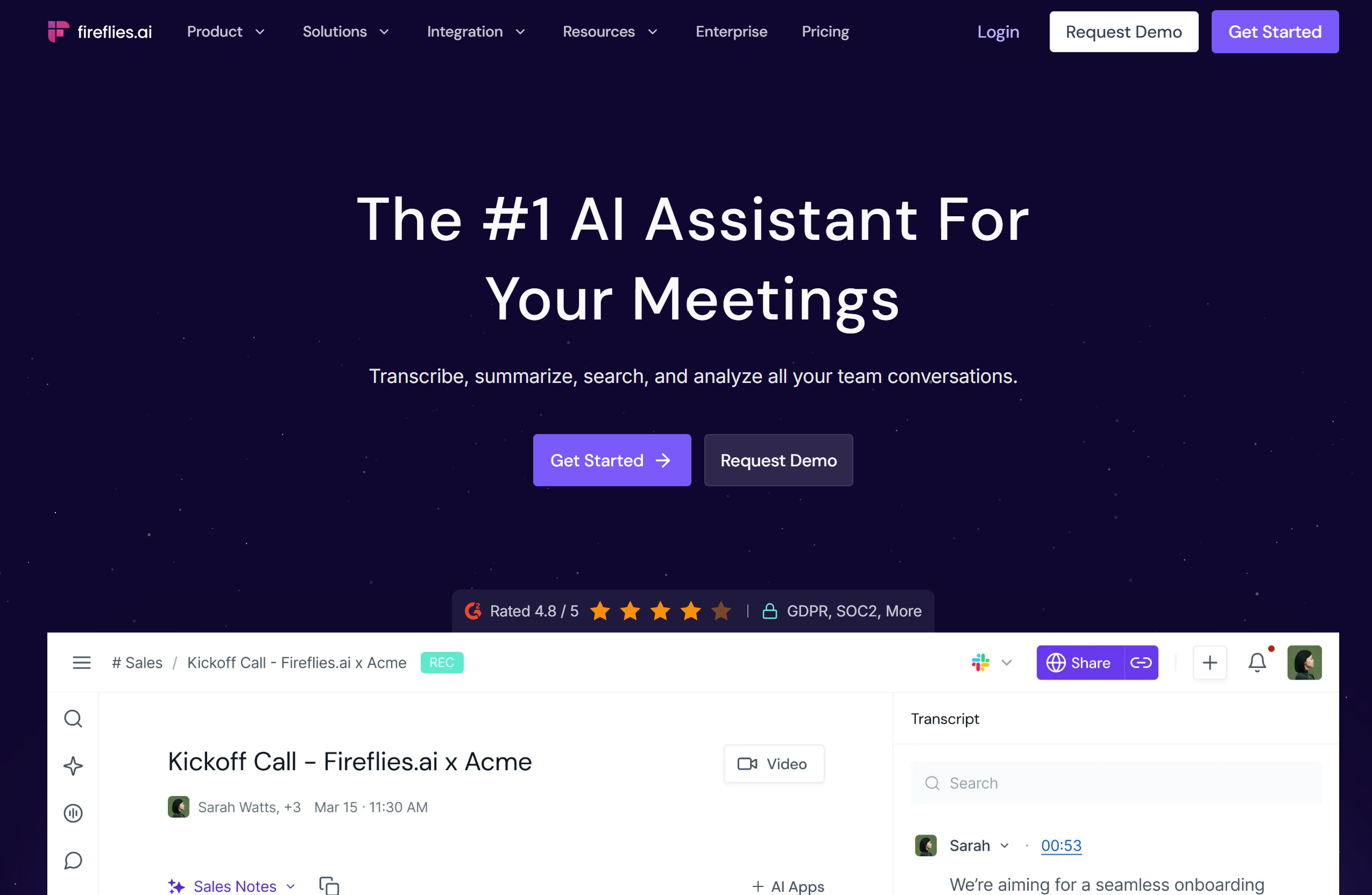 #5. Fireflies &mdash; best for teams mixing online and in-person meetings