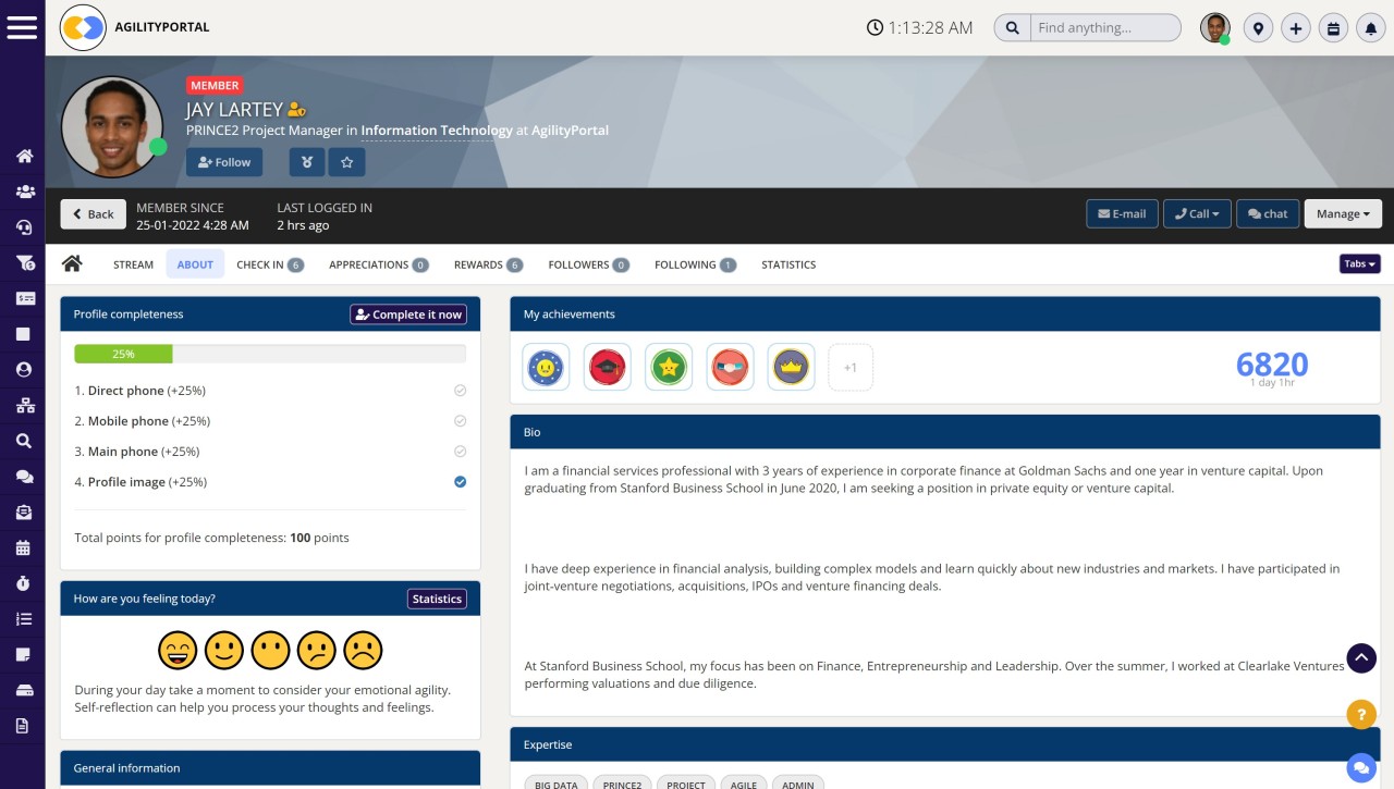 AgilityPortal intranet has gamification features