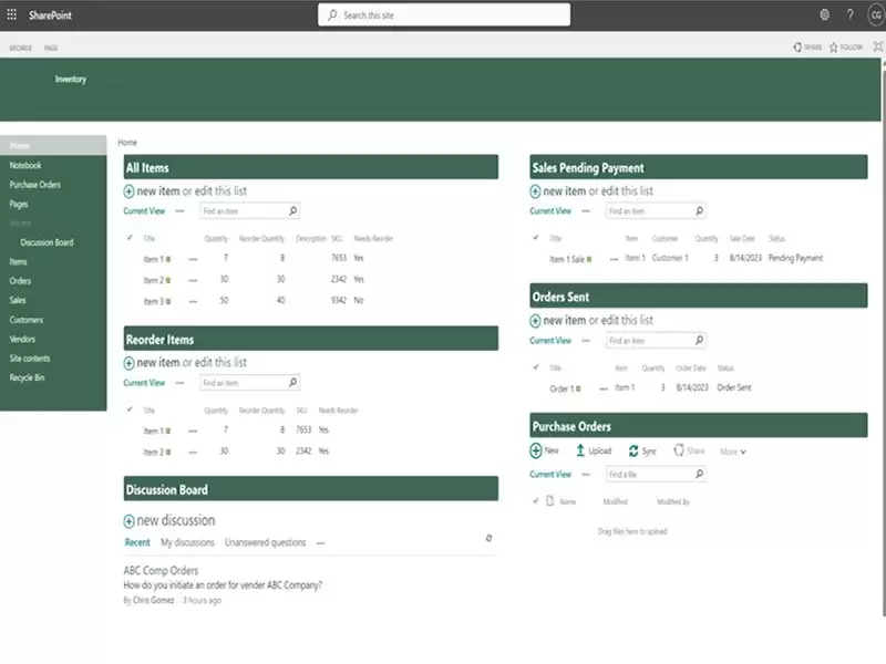 Sharepoint Inventory Management Template