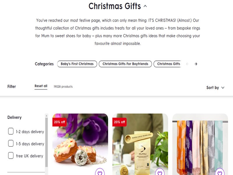 A holiday landing page that features the store’s products