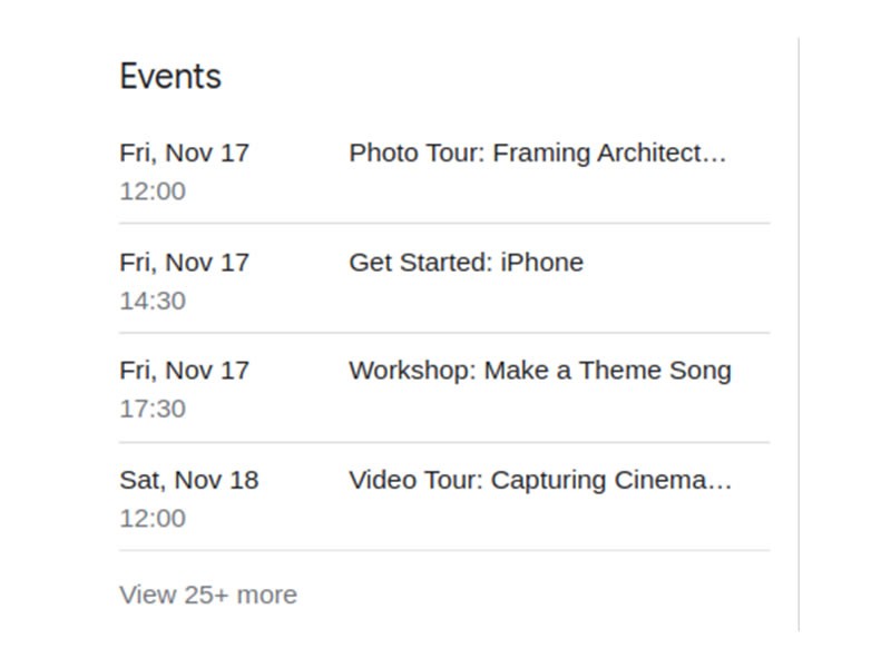 Events displayed on a local result on Google.