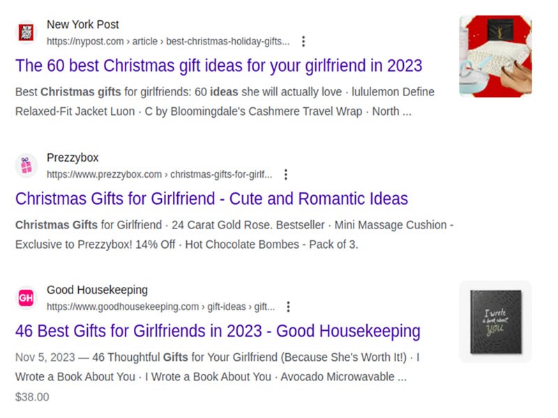 SERP pages for holiday-related keywords are often full of listicles.