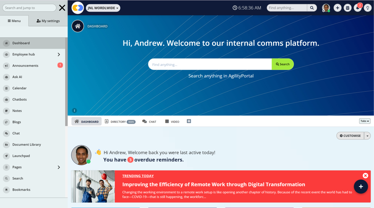 Using the intranet to improve customer service
