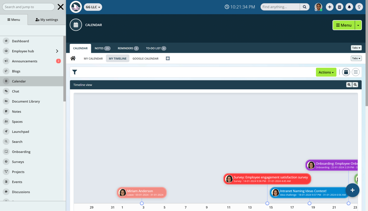 Centralize the company calendar with important company events in one intranet